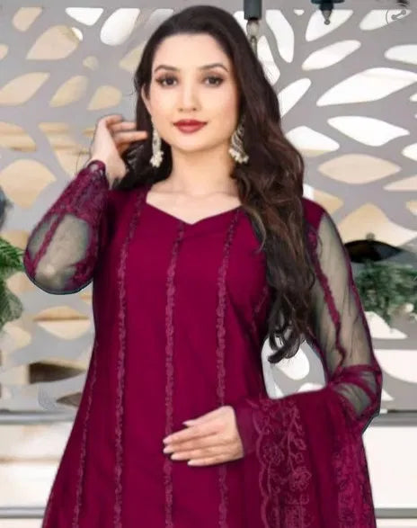 Women Net Kurti Set with Dupatta